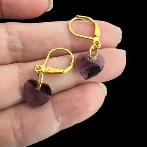 Purple Crystal heart earrings Gold plated